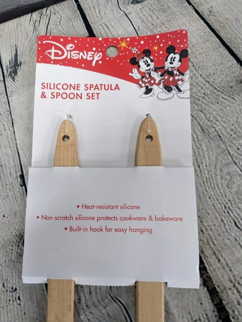 Disney Mickey Minnie Mouse Christmas Kitchen Utensil Set Silicone Wood Handle